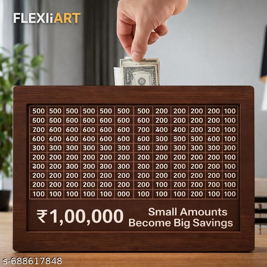 PIXII WORLD Wooden Money Bank | Money Saving Box Wooden | Piggy Bank